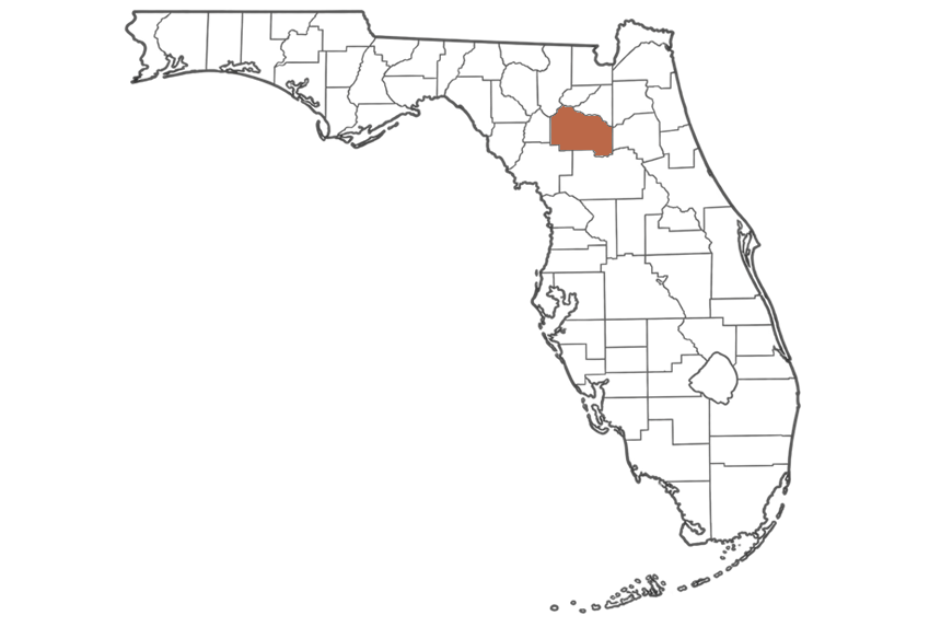 Alachua County Florida jobs map highlighting Alachua County