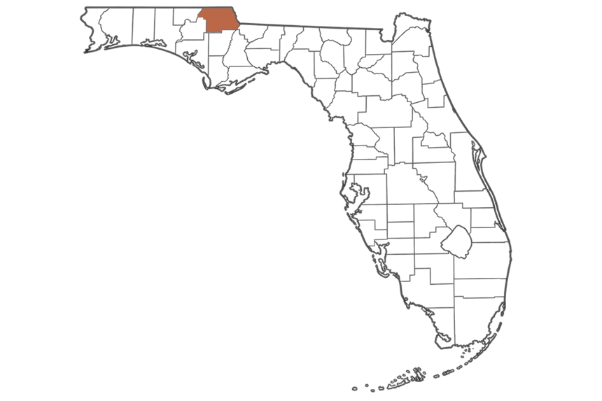 Jackson County Florida jobs map highlighting Jackson County