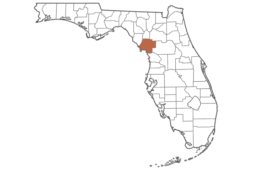 Levy County Florida jobs map highlighting Levy County