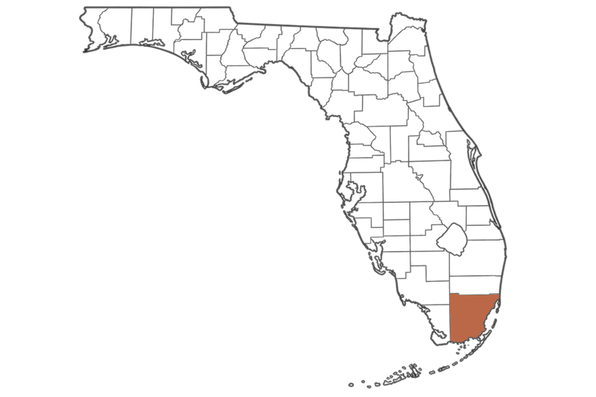Miami-Dade County Florida jobs map highlighting Miami-Dade County