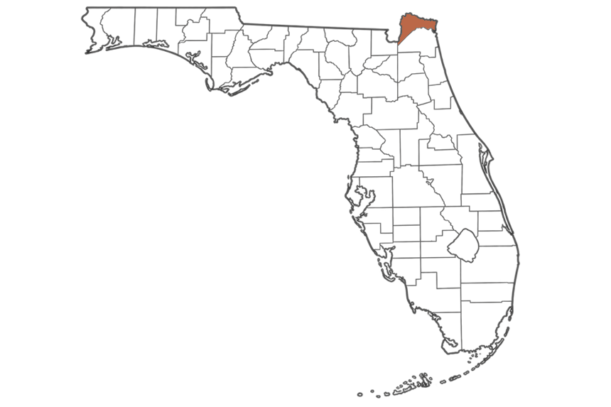 Nassau County Florida jobs map highlighting Nassau County